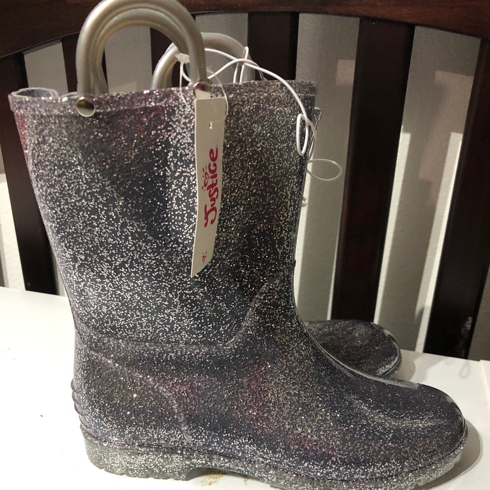 Justice Silver Glitter rain boot